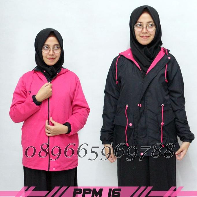 Jaket Parasut Wanita Jumbo | Jaket Parka Hitam x Pink Terkini