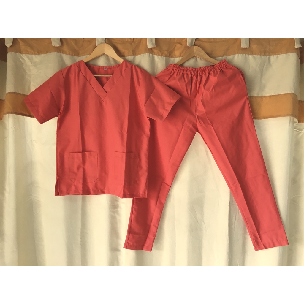 Baju Jaga / Baju OK / Baju OKA / Baju Operasi / Doctor Scrub / Seragam Medis / Baju Scrub-Pink Salmon