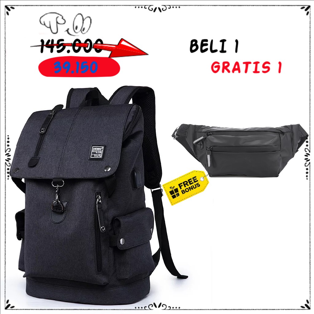 DT123 - Beli 1 GRATIS 1 Tas Ransel Laptop Kasual Punggung - Tas Unisex HFGI Backpack Up To 15.6 Inch