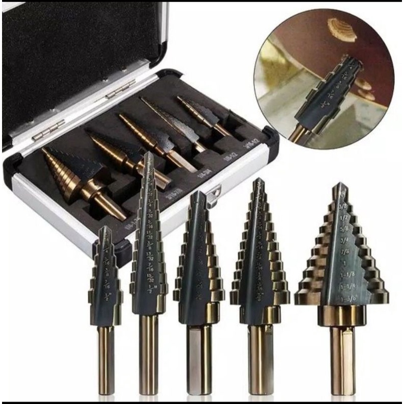 MATA BOR PAGODA MULTI STEP DRILL HSS COBALT 5PCS BOX ALUMUNIUM