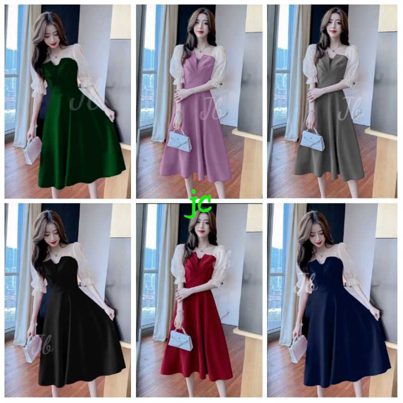 JCV- Dress Kimnara Sincia / Dress Midi Wanita Mewah / Dress Korea / Dress Pesta / Dress Natal Terbaru