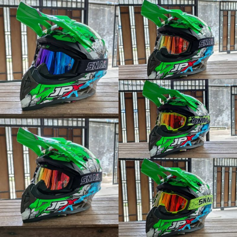 HELM JPX CROSS_FOX1 SERI X14 - FLUO GREEN GLOSS + GOOGLE SNAIL (ONGKIR 2 KG) HELM JPX TERBARU