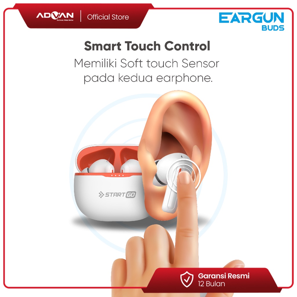 Advan StartGo Eargun In-Ear TWS Earphone Bluetooth Waterproof Garansi Resmi - Putih
