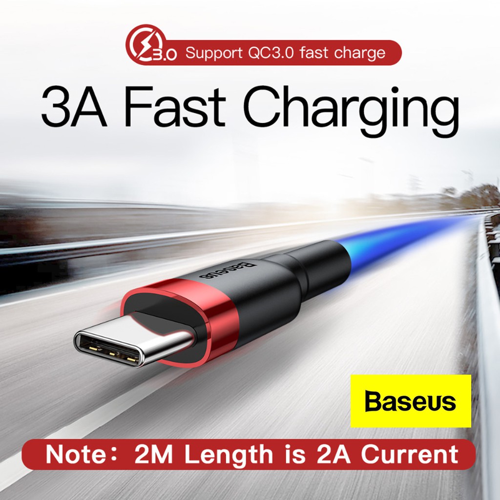 Kabel Data Baseus USB Type C Kevlar Cable Fast Charge 3A QC 3.0