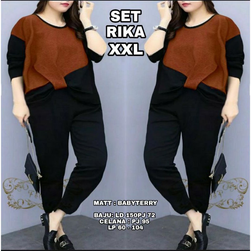 4 UKURAN M L XL XXL SET RIKA FASHION PAKAIAN WANITA SETELAN ATASAN DAN CELANA BAHAN BABYTERRY FEHM
