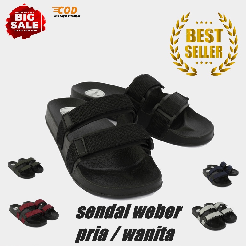 Sandal Slide Pria Sendal weber Cowok Strap Dua Cowo Kekinian Sandal Laki Laki Strap Casual promo cod