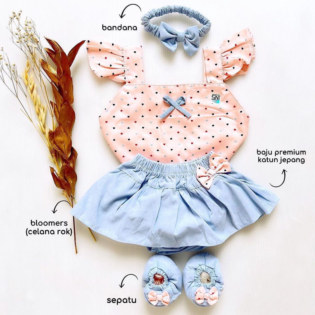 BARU! LIK031 - 4in1 Overall Jumpsuit Sepatu Bandana Anak Perempuan Bayi Cewek Lucu Casual