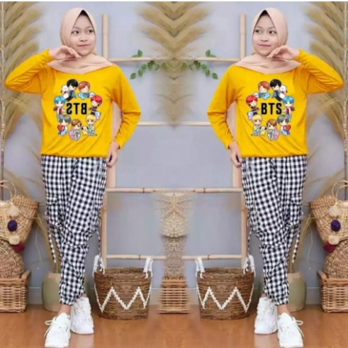 SETELAN BAJU ANAK PEREMPUAN BTS SQUARE USIA 8-10 TAHUN / SETELAN ANAK PEREMPUAN BTS KID UMUR USIA 8 
