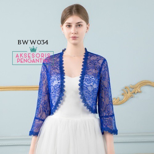 [BISA COD] BOLERO PESTA WEDDING AKSESORIS PENGANTIN CARDIGAN BROKAT BIRU BWW034