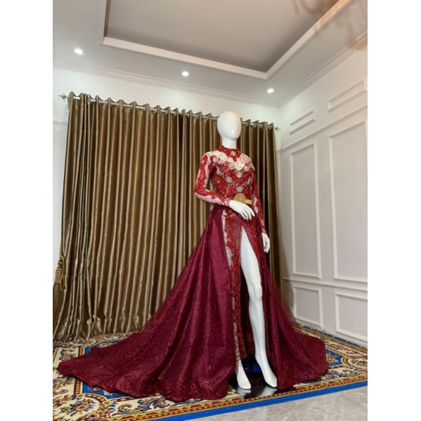 gaun pengantin slim belah