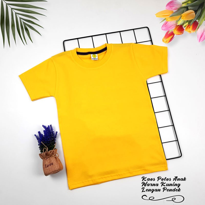 KAOS POLOS ANAK PREMIUM COTTON  | KAOS UNISEX BISA COWOK CEWEK | WARNA KUNING - LENGAN PENDEK