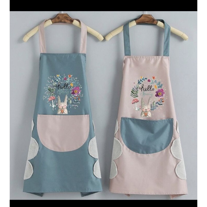 BISA COD - Celemek Masak Premium MOTIF  RABBIT KELINCI Apron Anti Air Minyak Bisa Lap Tangan