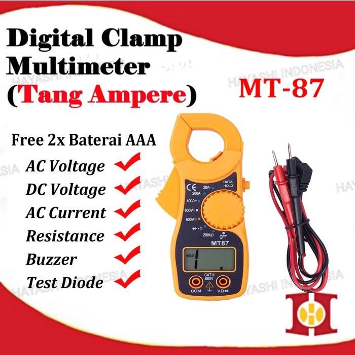 Multimeter Digital Multitester Avometer Tang Ampere Volt Clamp Listrik