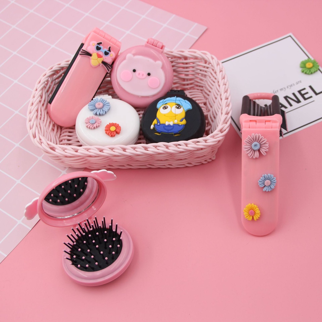 Sisir Cermin Bulat Lipat / Sisir Rambut Lipat Kaca Karakter Imut / Sisir Lipat Portable / Sisir 2IN1 / Comb 2In1 - GG0055-5