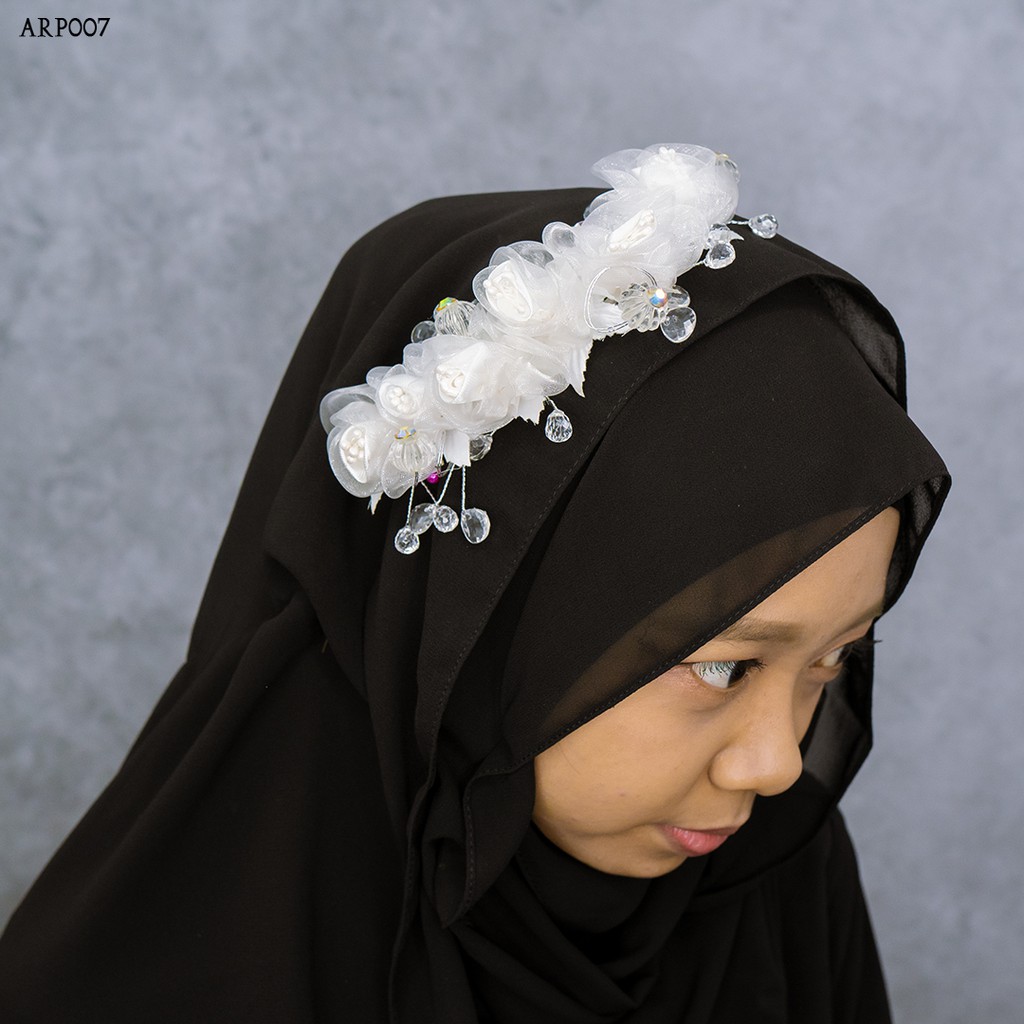 [STOK TERBATAS] HEADPIACE BROKAT BUNGA PUTIH PENGANTIN HIJAB MODERN ARP007