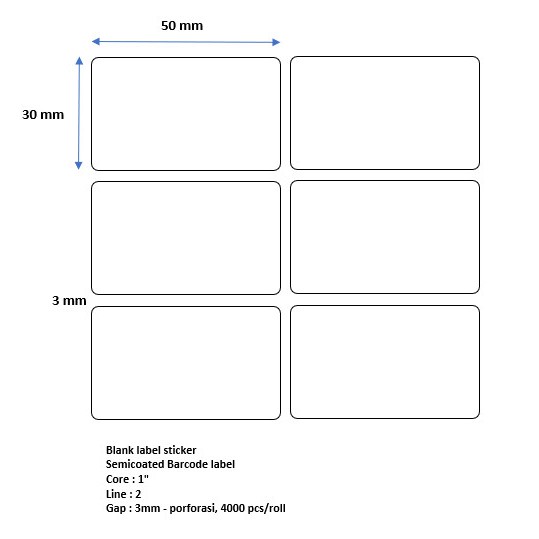 LABEL BARCODE SEMICOATED 50X30 2 LINE ISI 4000 CORE 1&quot; CETAK LABEL HARGA BARANG