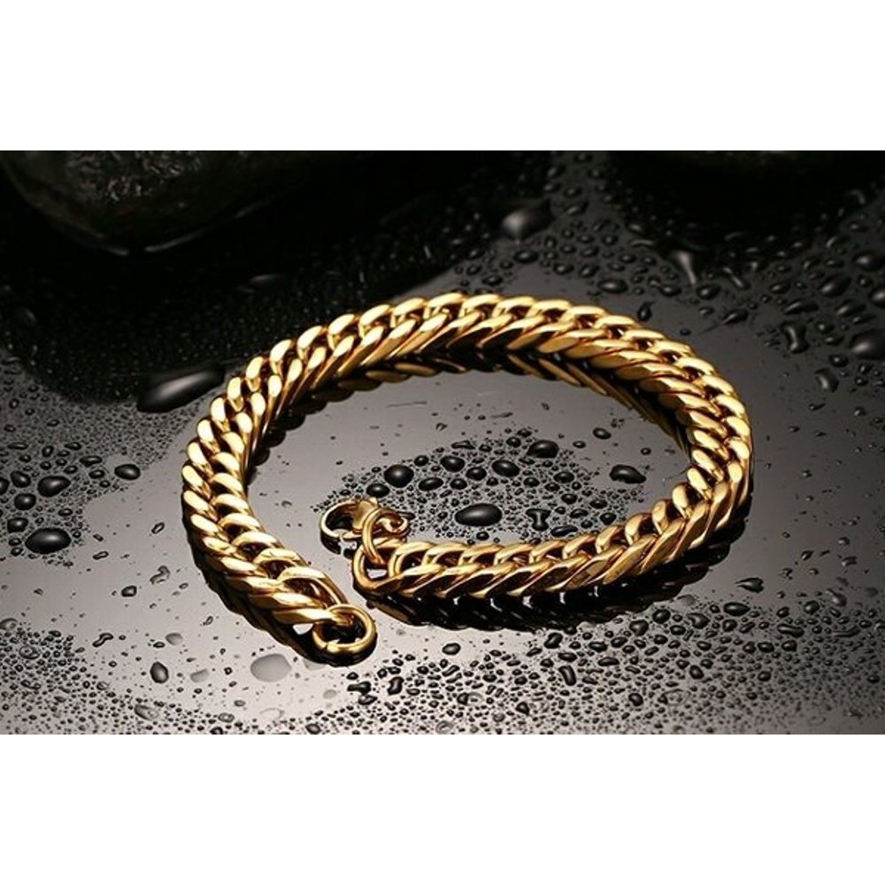 [Bayar di Tempat] GELANG TITANIUM PRIA EMAS GOLD SUPER MEWAH