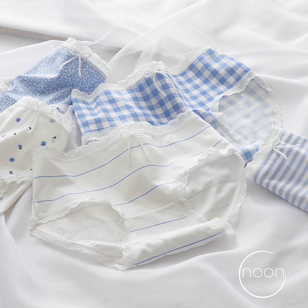 NOON (Blue Spring) Celana Dalam Wanita Korea Motif Lucu Imut Katun CD Undies Underwear Import Sorex Sorella Young Hearts Grosir Lusinan