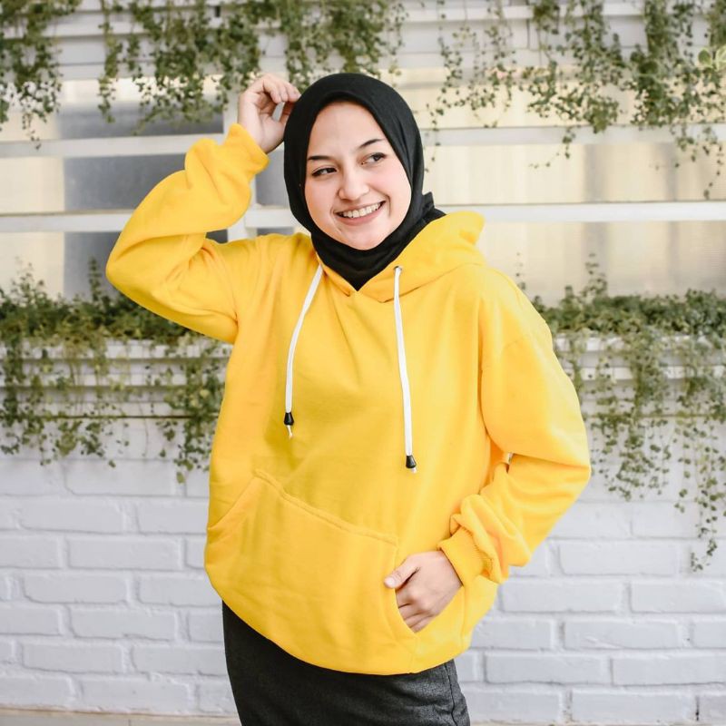 Jaket Sweater Hoodie Wanita Oversize Outerwear Pakaian Sweatshirt Korean Style Hudie Cewek NATURAL-6