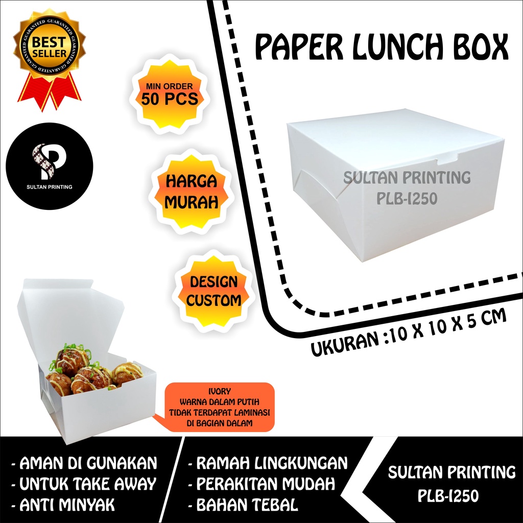 Paper Lunch Box Ivory (PUTIH) / Box Dimsum / Wadah Dimsum / Dus Takoyaki / Box Takoyaki / Kemasan Roti