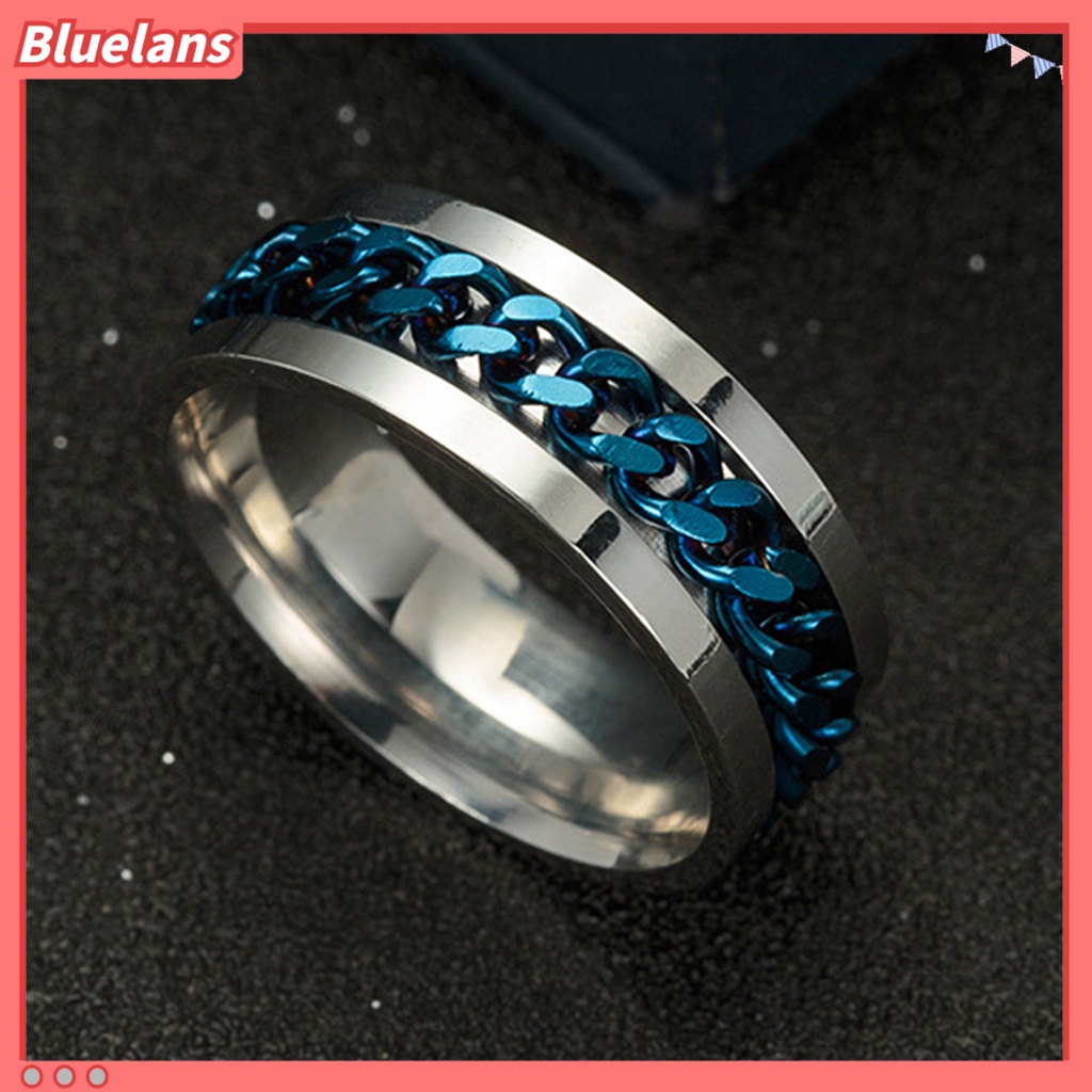 Bluelans Exquisite Men Colorful Chain Punk Stainless Steel Spinner Wedding Band Ring