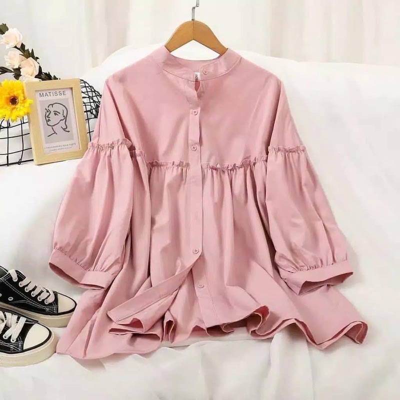 Melia Blouse Baju Korea Size S M L XL XXL XXXL XXXXL 2XL 3XL 4XL 2L 3L 4L 5L Atasan Jumbo Kemeja Basic Jumbo Atasan Big Size Oversize Baju Kerja Kantor Korea Blouse Jumbo Wanita