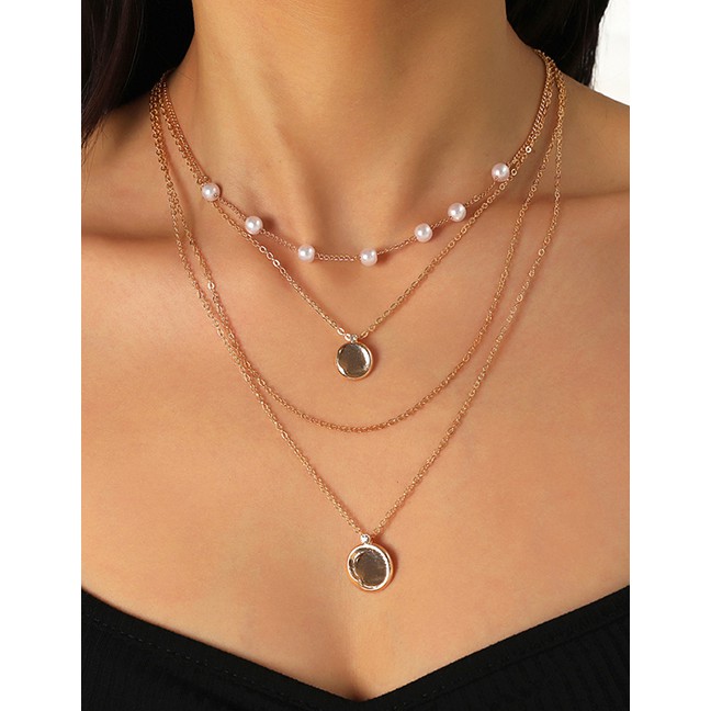 LRC Kalung Fashion Gold Color Alloy Multilayer Pearl P82902