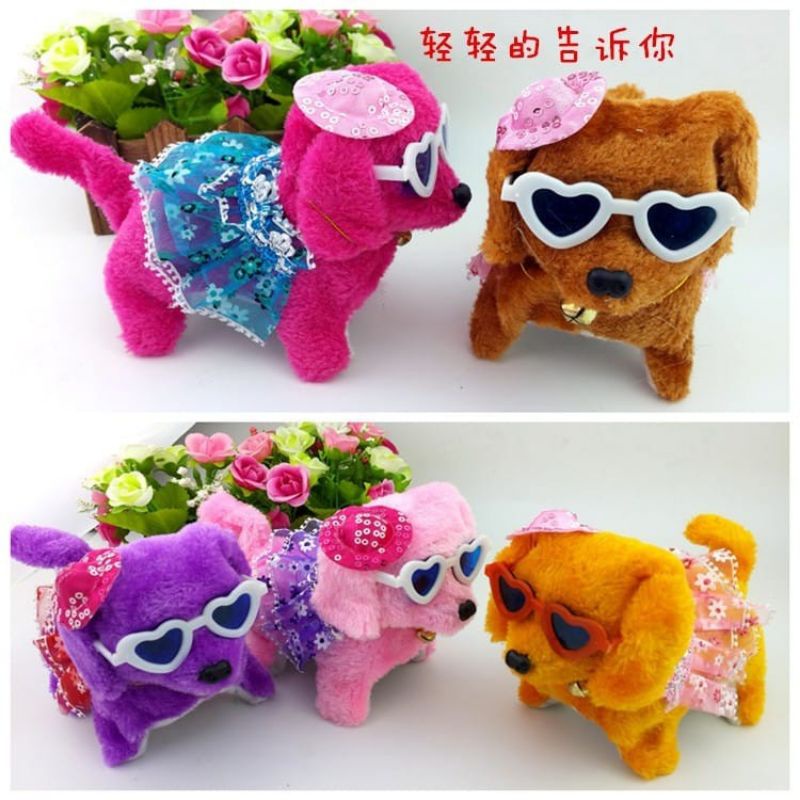 Mainan Boneka anjing bisa berjalan suara guguk lampu lucu memakai batrai AA 2 pcs