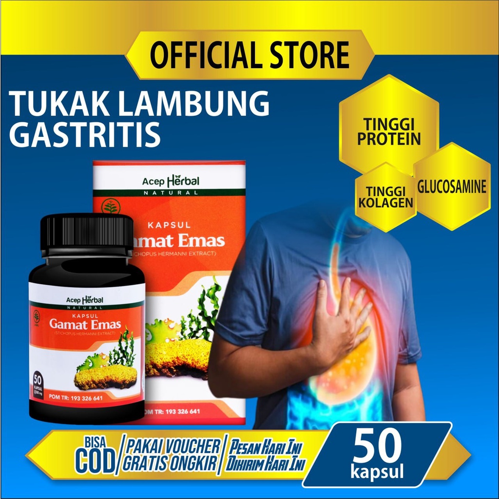 Obat Tukak Lambung Gastritis Radang Lambung Dispepsia Dan Sambelit Acep Herbal Natural Kapsul Gamat 