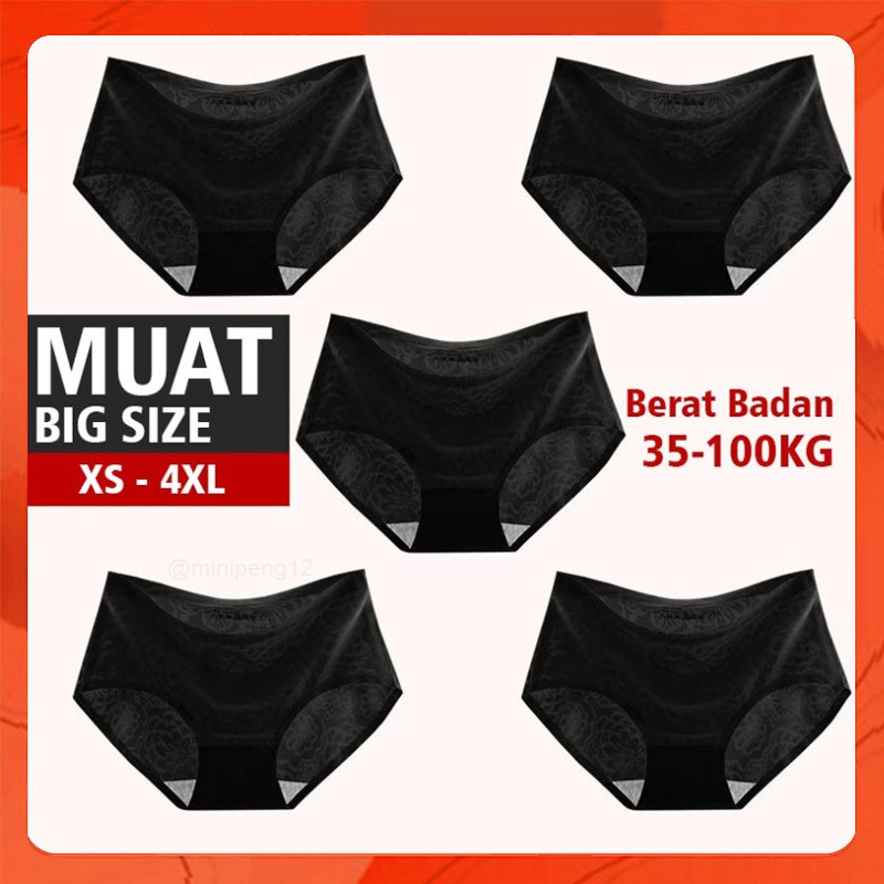 Celana dalam Model baru bahan Polyester motif bunga seksi hitam big size Jumbo midwaist