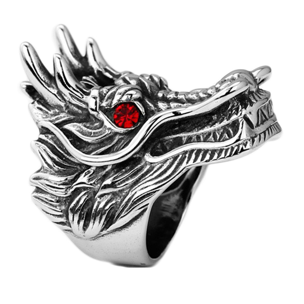 Cincin Model Kepala Naga Gaya Punk untuk Pria