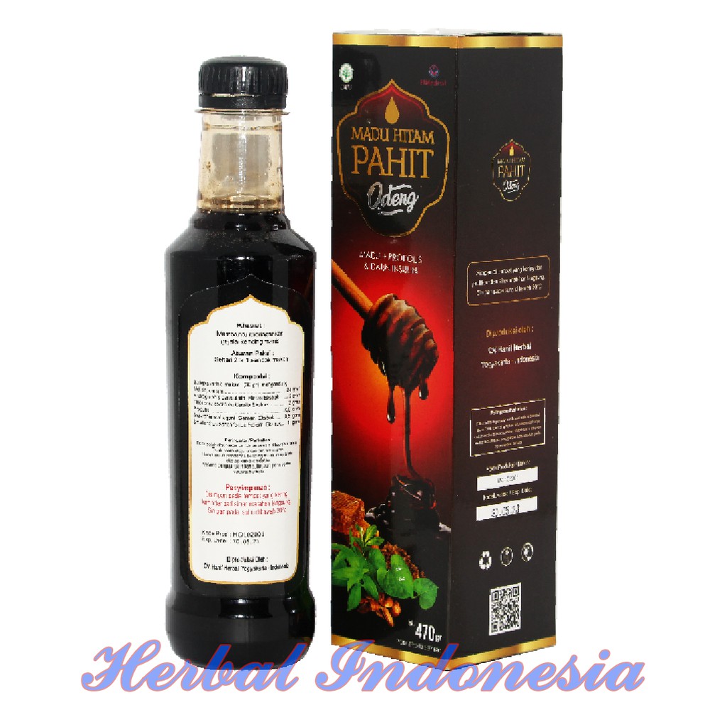 Madu Hitam Pahit Spesial Odeng El Medinah | Madu Propolis Plus Daun Insulin isi 470 gram