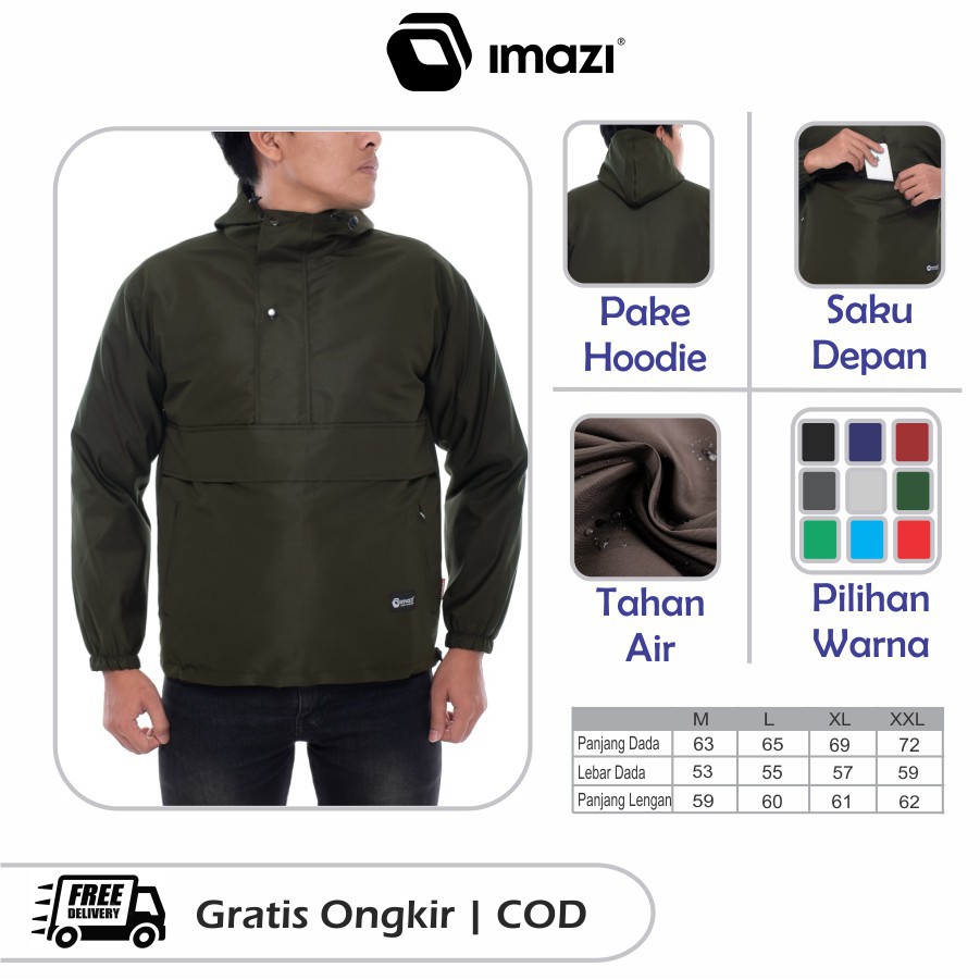 (JAKET ANTI AIR) Jaket Parasut Running Taslan Cougle Doraemon Original Imazi Waterproof Hijau Army