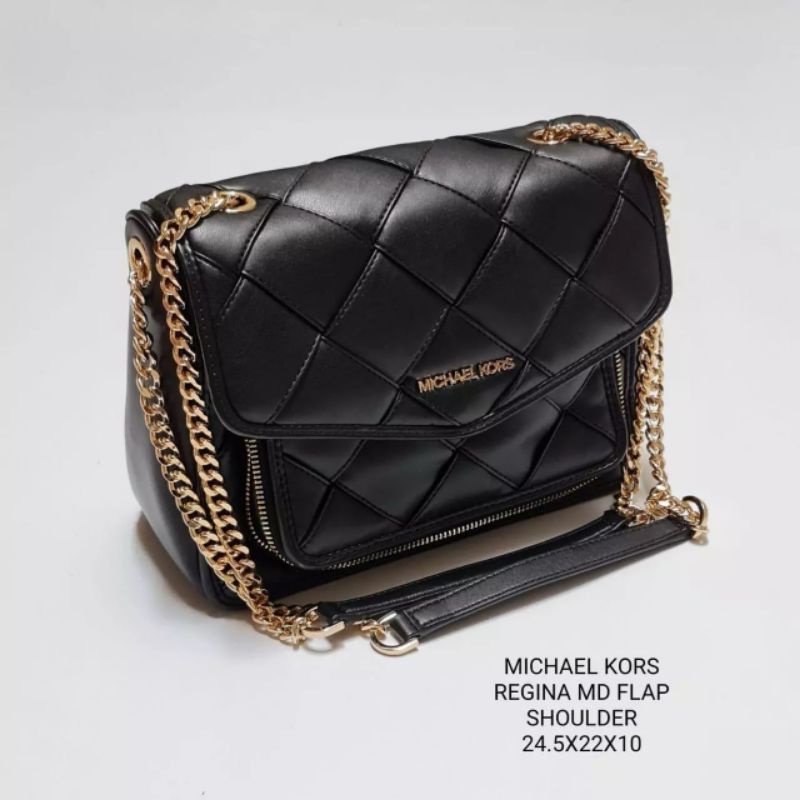 ORIGINAL MICHAEL KORS MK REGINA MEDIUM FLAP BLACK