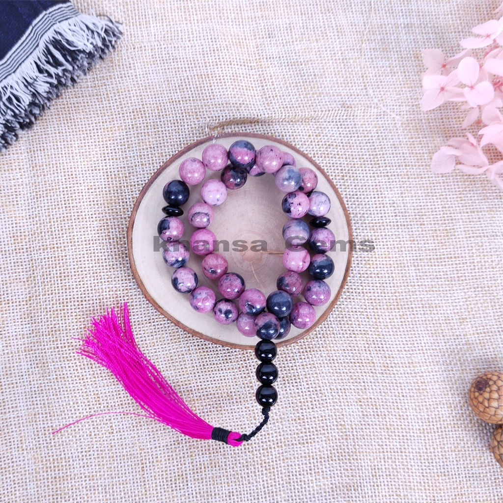 Tasbih Batu Pink Rubi Tanzania Dim 10MM 33 Butir Toq Quality Premium Aksesories Keagamaan Ibadah Fashion Muslimah Dzikir