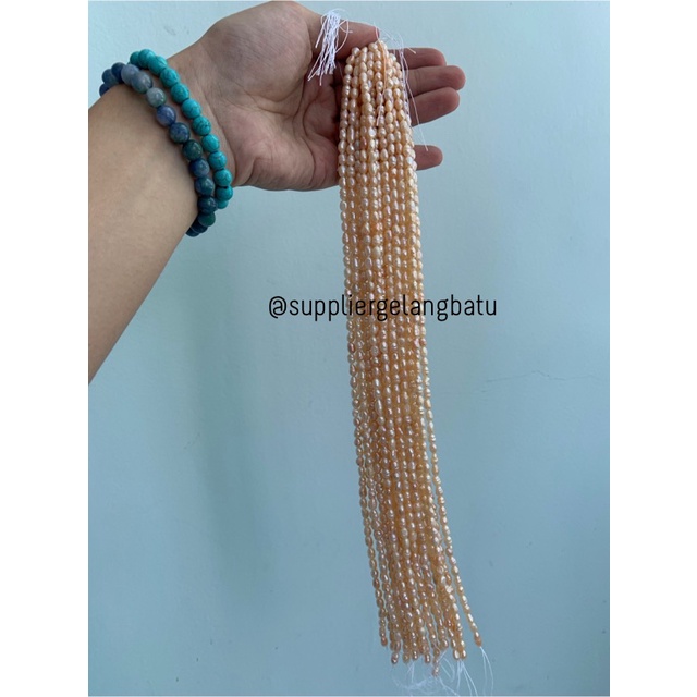 Bahan Mutiara Air Tawar Barok PEACH 4 x 6mm oval fresh water pearl