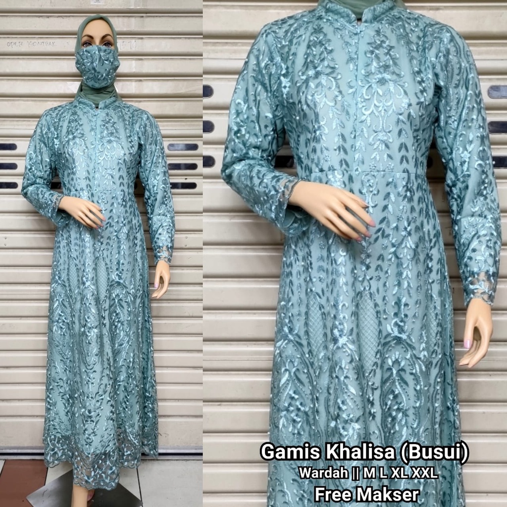 Gamis Dress Busui Kerah Sanghai Bahan Full Tulle Mutiara