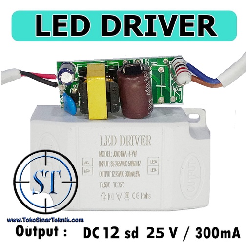 kit Driver Led 4-7Led x 1W + Box Input 220V Output 12-25V 4-7W 300mA