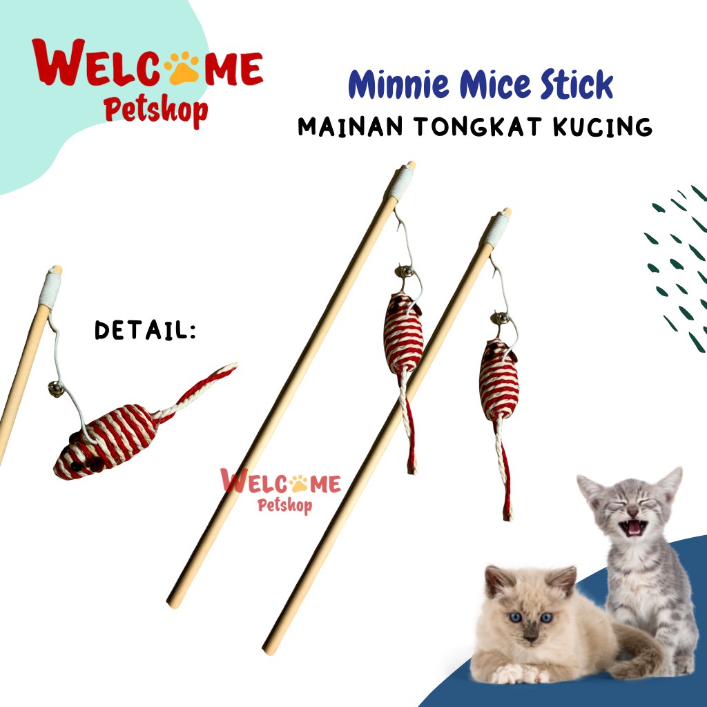 Minnie Mice Stick Mainan Tongkat Kucing Tikus Anyaman Cat Toy