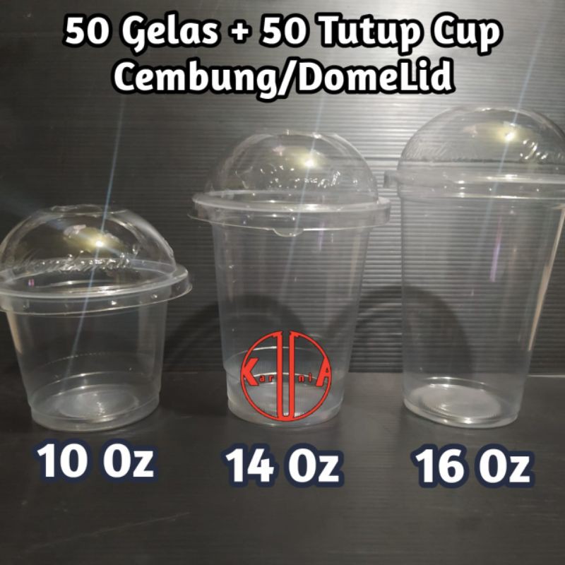 50pcs Gelas Plastik Cup + 50pcs Tutup Cembung/DomeLid