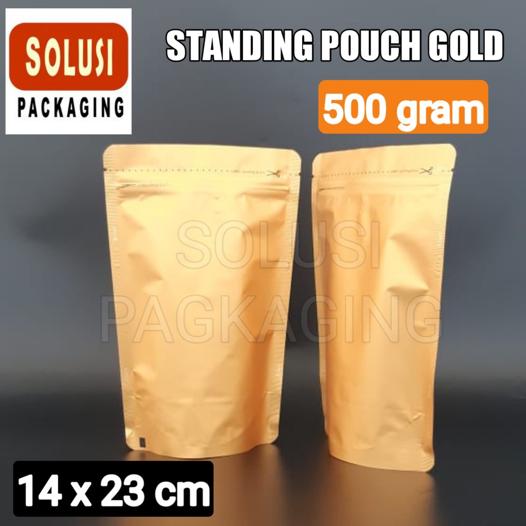 Standing Pouch super GOLD emas 500z 500gr 14x23cm KPACK Kemasan Kopi Snack Aluminium foil Kantong Pl