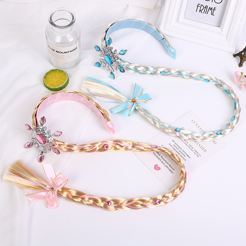 Bando Anak Rambut Wig Kepang Style Princess Frozen