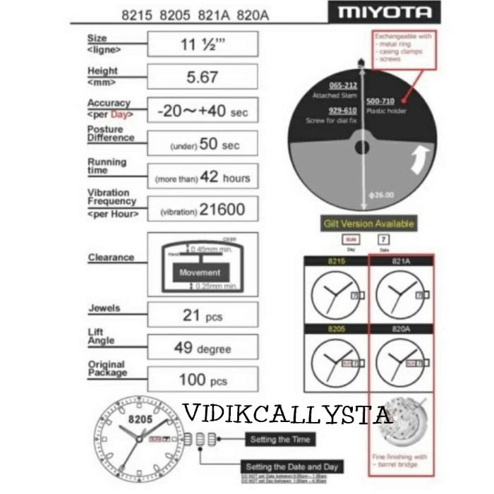 MESIN MIYOTA 8205 AUTOMATIC MATIC MOVEMENT ORIGINAL DAY DATE  ORI