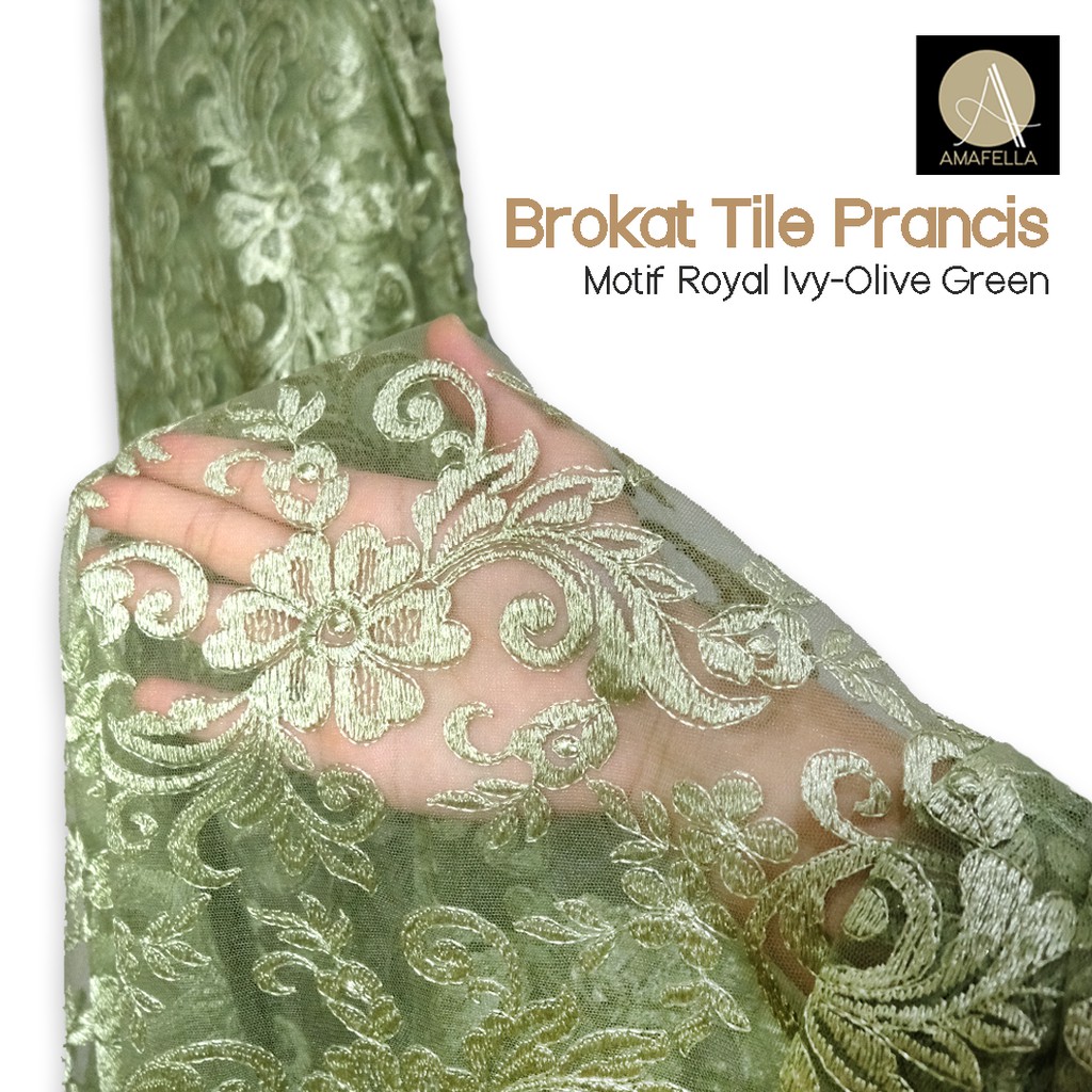 1/2 meter Kain Brokat Tile Prancis Bahan Kebaya Motif Royal Ivy