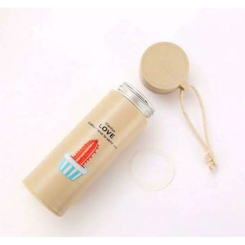 Bundara.id Pr-752 Free box Botol kaca silikon kaktus 450 ml Botol minum lucu motif kaktus unik