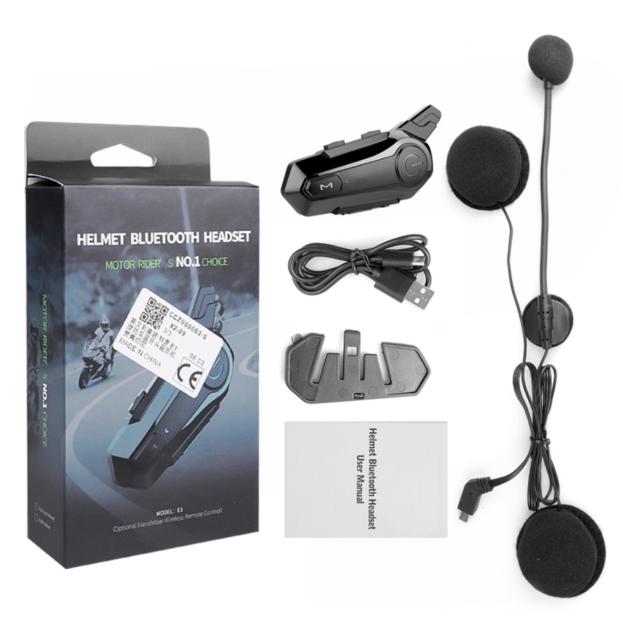 E1 BLUETOOTH HEADSET HELMET E1 BT 5.0 SUPPROT 2 PAIRING RIDERS FM RADIO FAST CHARGING HIFI MEGA BASS ORIGINAL