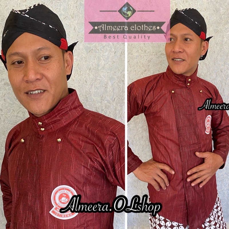 surjan lurik alusan motif hujan gerimis warna merah