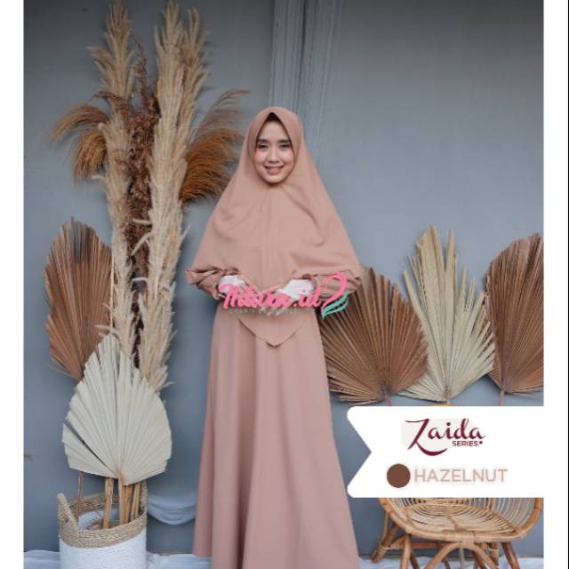 Setelan Gamis Dress Jilbab Hijab Khimar Syari Muslimah Jumbo Bigsize Krem Khaki Coklat Pastel Bahan 