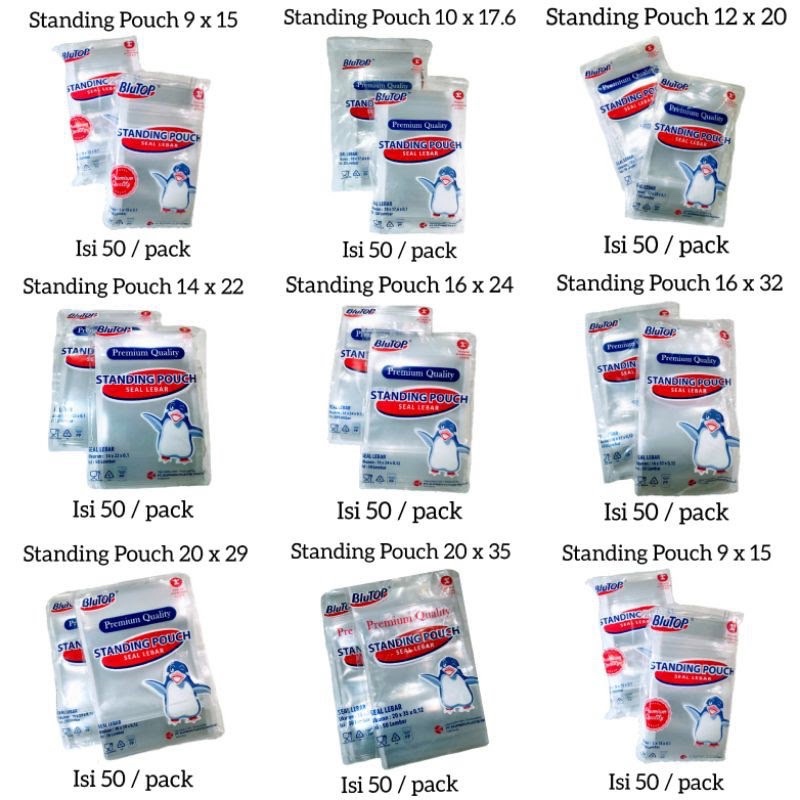 

Standing pouch blutop single & double seal 1pack 50pcs