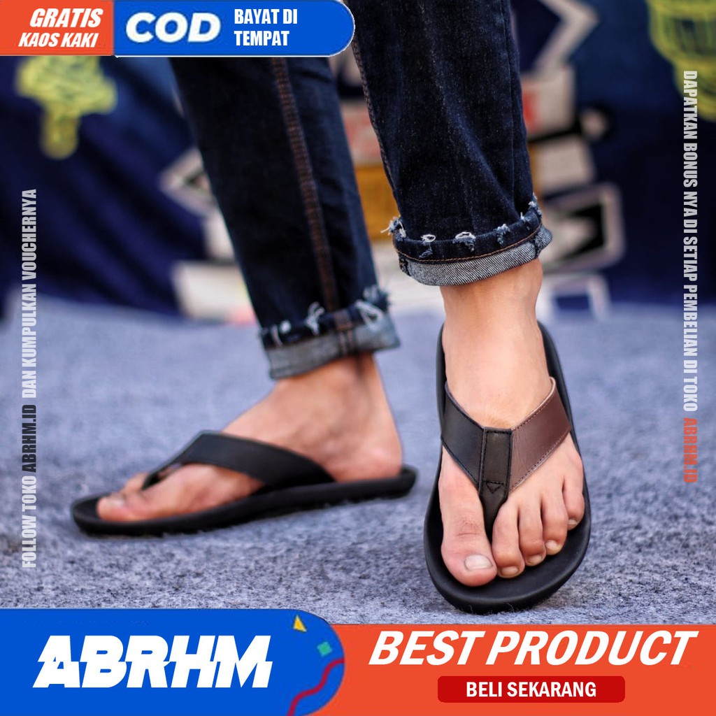 ABRHM X JAVIT Sandal Japit Pria Sandal Pria Kulit Asli Sendal Jepit Cowok / Cowo Ori Keren Kekinian